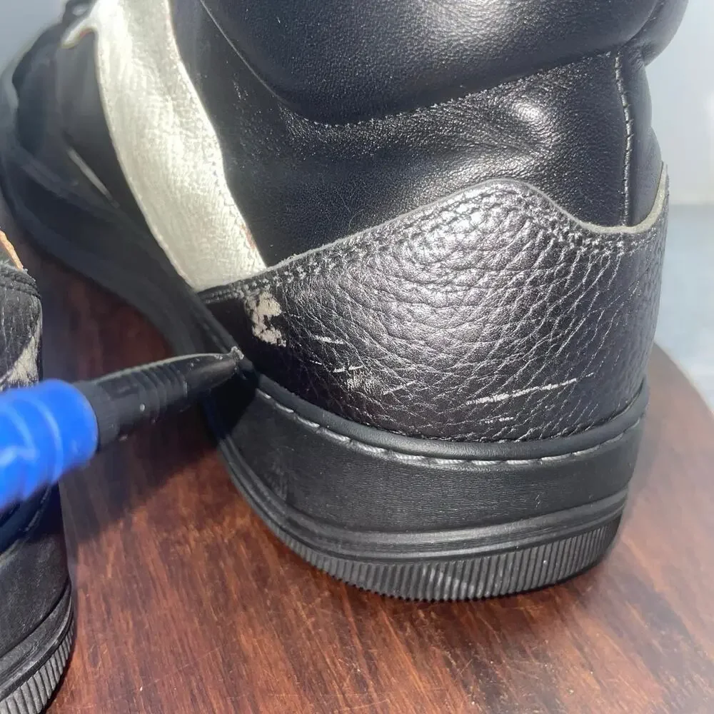 LANVIN Lace-Up Mid Top Black Leather Mix Materia Sneakers Men's Size 7 Shoes